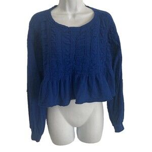 Pilcro and the Letterpress Anthropologie Blue Babydoll Textured Top Cropped Sz S